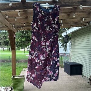 Elegant Asymmetrical Floral Dress in Burgundy and Navy